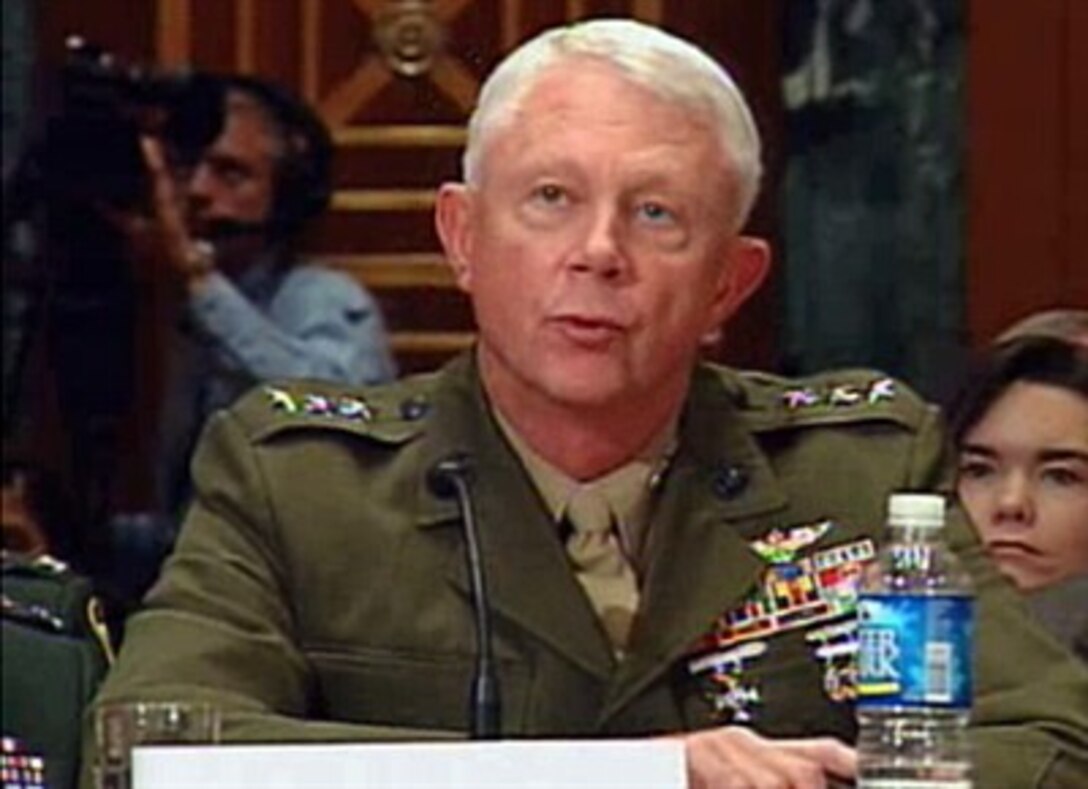 Commander, Marine Forces Reserve Lt. Gen. John W. Bergman testifies at a hearing of the Senate Committee on Appropriations at the Senate Dirksen Office Building, Washington, April 11, 2007.