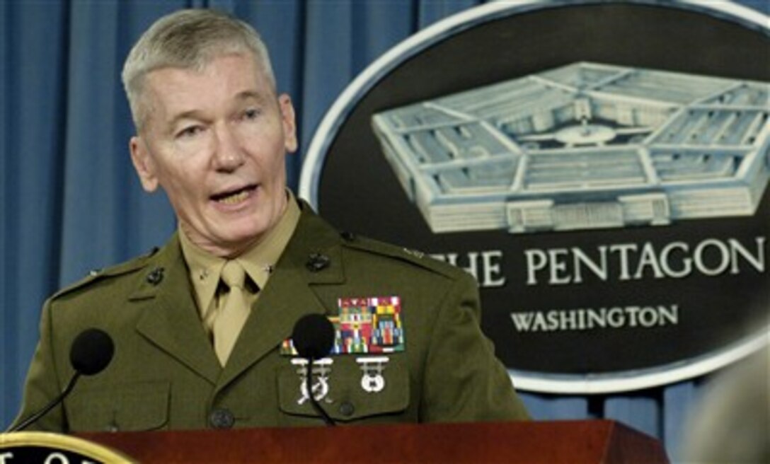 U.S. Marine Corps Brig. Gen. John Toolan provides an update on the progress of counter-terrorism efforts in South and Southeast Asia during a Pentagon press briefing, April 11, 2007. Toolan, the principal director for South and Southeast Asia in the Office of the Assistant Secretary of Defense for Asian & Pacific Security Affairs, emphasized the need for close international cooperation in combating terrorism in the region. 