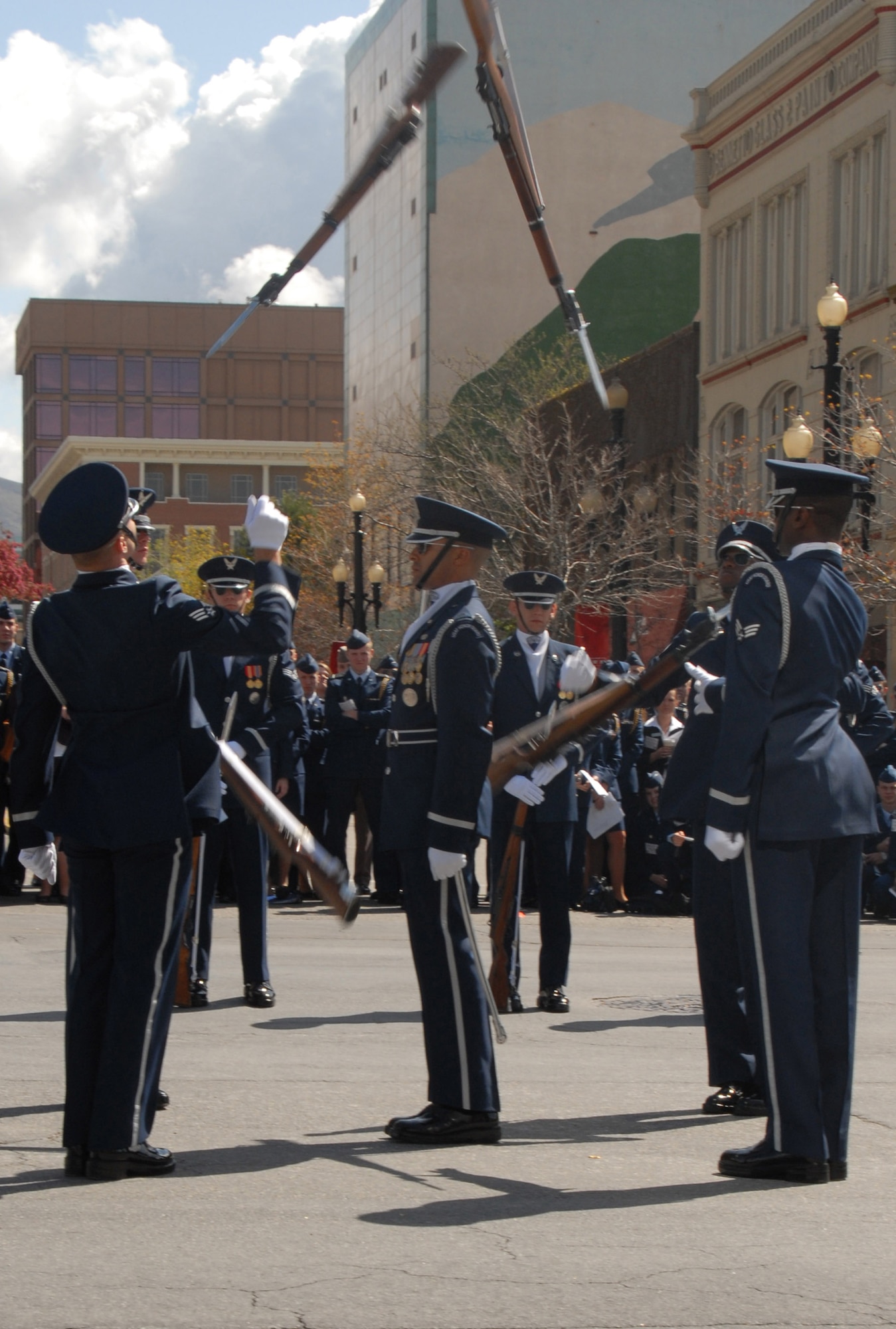 Members of the United States Air Force Honor Guard Drill Team perform for the ROTC National Conference April 8. (U.S. Air Force photo by Staff Sgt. Madelyn Waychoff)  