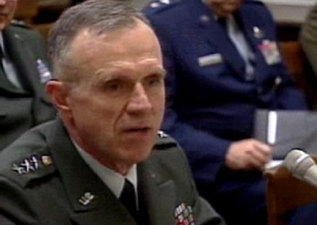U.S. Army Lt. Gen. James J. Lovelace, deputy chief of staff G-3,  testifies before the independent Commission on the National Guard and Reserves, April 12, on Capitol Hill.