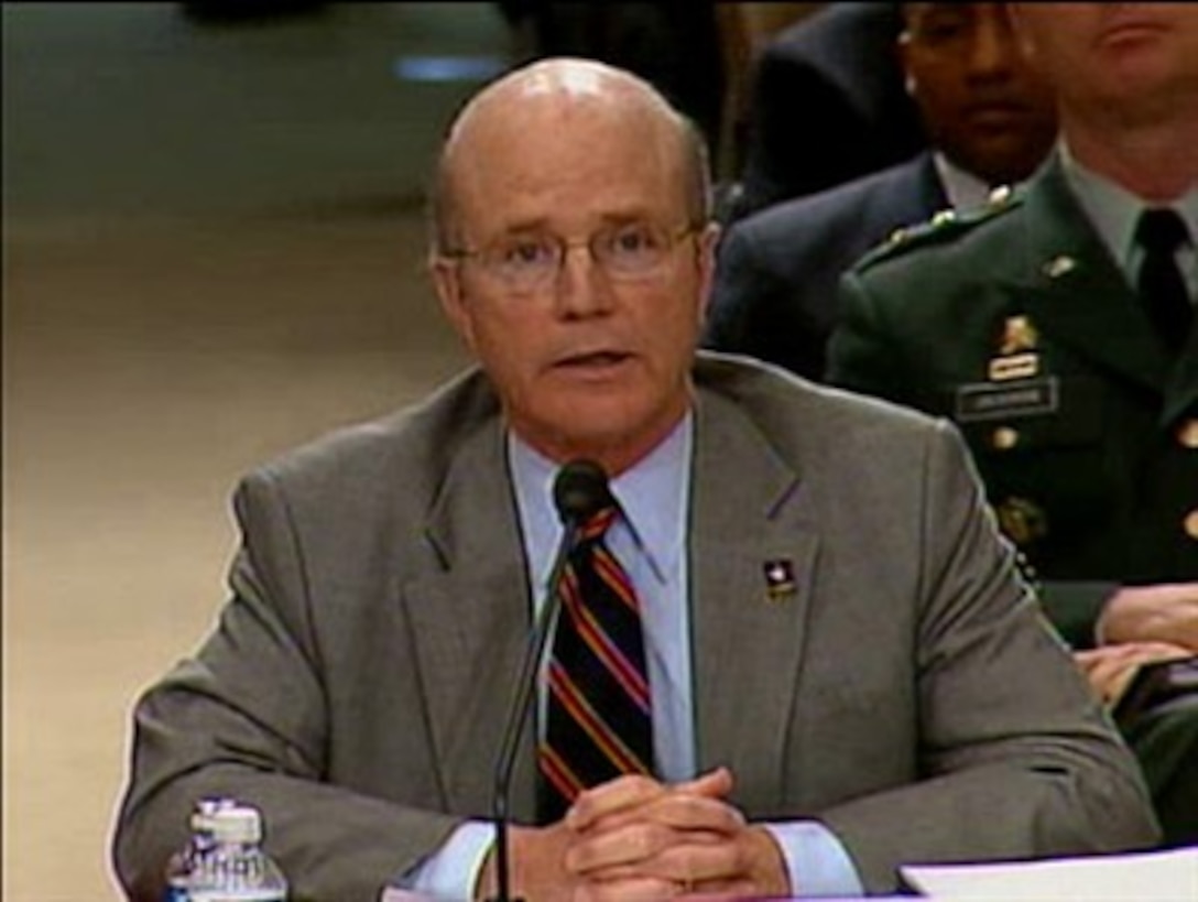 Acting Secretary of the Army Peter Geren speaks during a joint hearing on the Departments of Defense and Veterans Affairs disability rating systems and the transition of service members from the Department of Defense to the Department of Veterans Affairs April 12.