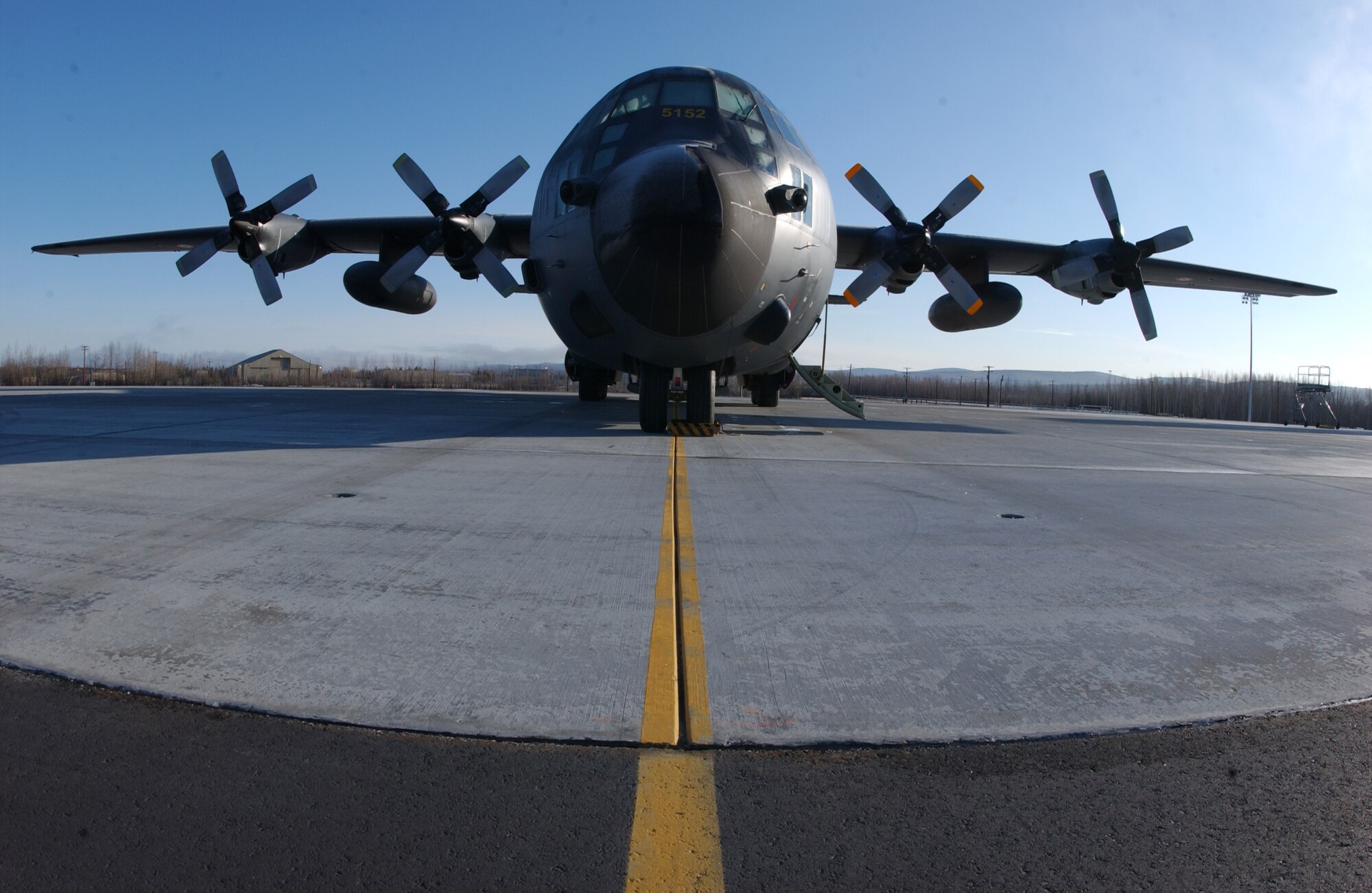 EIELSON AIR FORCE BASE, Alaska -- A C-130 of the French Air Force sits on the tarmac waiting to take off for a training mission on April 13 during Red Flag-Alaska 07-1. Red Flag-Alaska is a Pacific Air Forces-directed field training exercise for U.S. forces flown under simulated air combat conditions. It is conducted on the Pacific Alaskan Range Complex with air operations flown out of Eielson and Elmendorf Air Force Bases. (U.S. Air Force Photo by Airman 1st Class Jonathan Snyder)