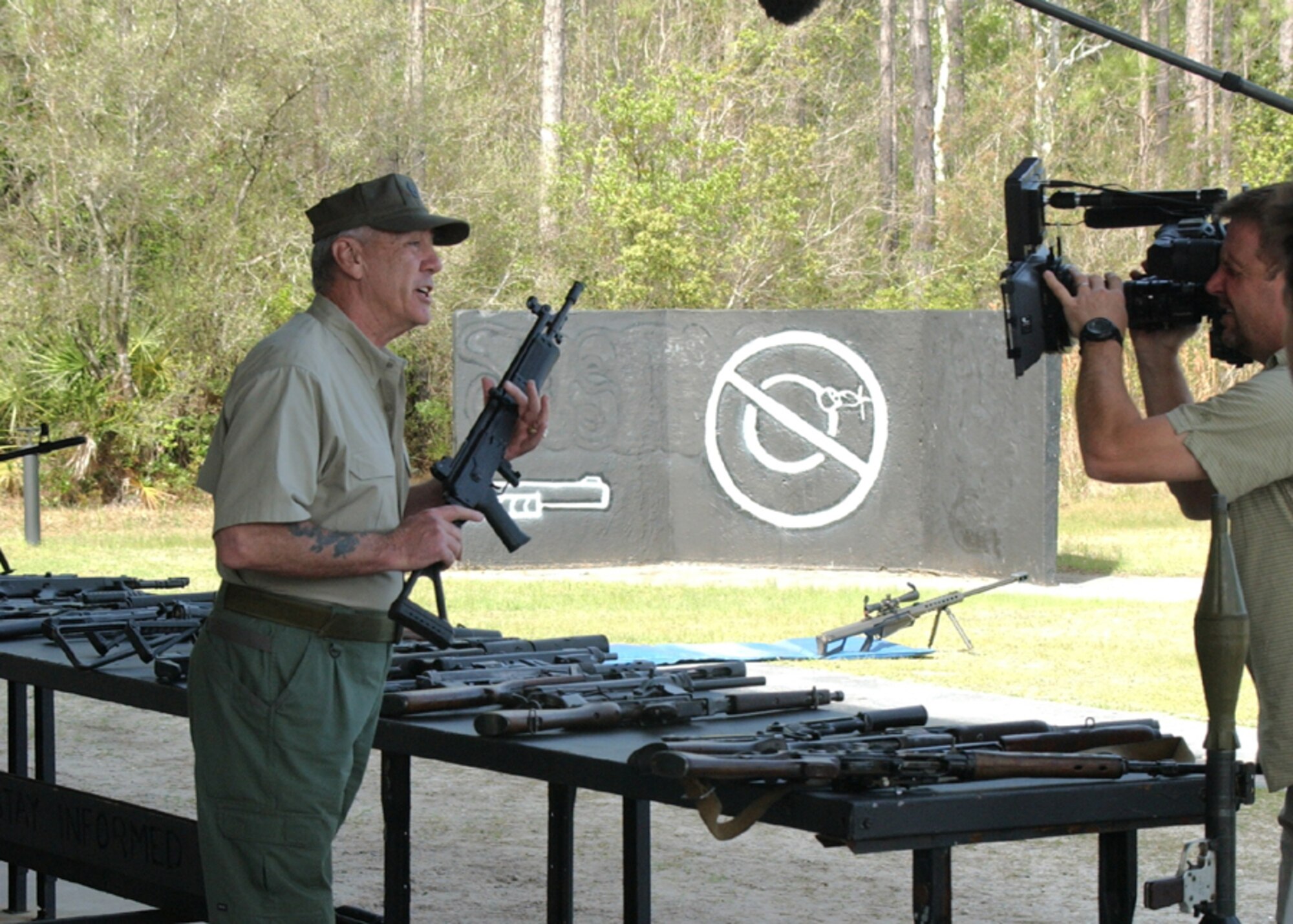Forty years after its inception, the course offerings at the United States Air Force Special Operations School have expanded and have received the attention of national television shows like Discovery Channel's "Mail Call." Host R. Lee Ermey filmed a segment on the school's Dynamics in Terrorism course in March 2006.  (U.S. Air Force photo by Chief Master Sgt. Gary Emery)