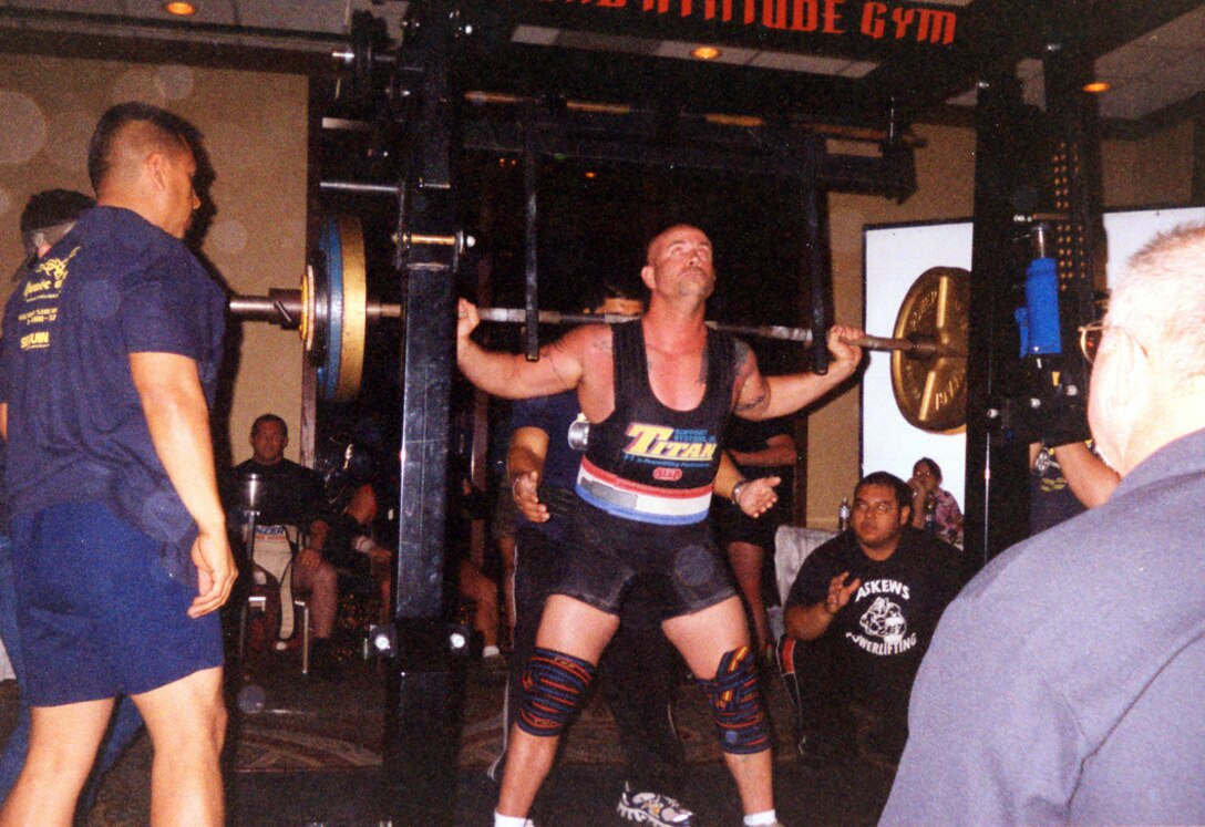 Senior Master Sgt. Kelly Hight, the 82nd Medical Group first sergeant, participates in the 2007 Texas State Power lifting Championsips March 30 in Houston. Sergeant Hight set state records in the dead lift, bench press and squat events. (Courtesy photo)