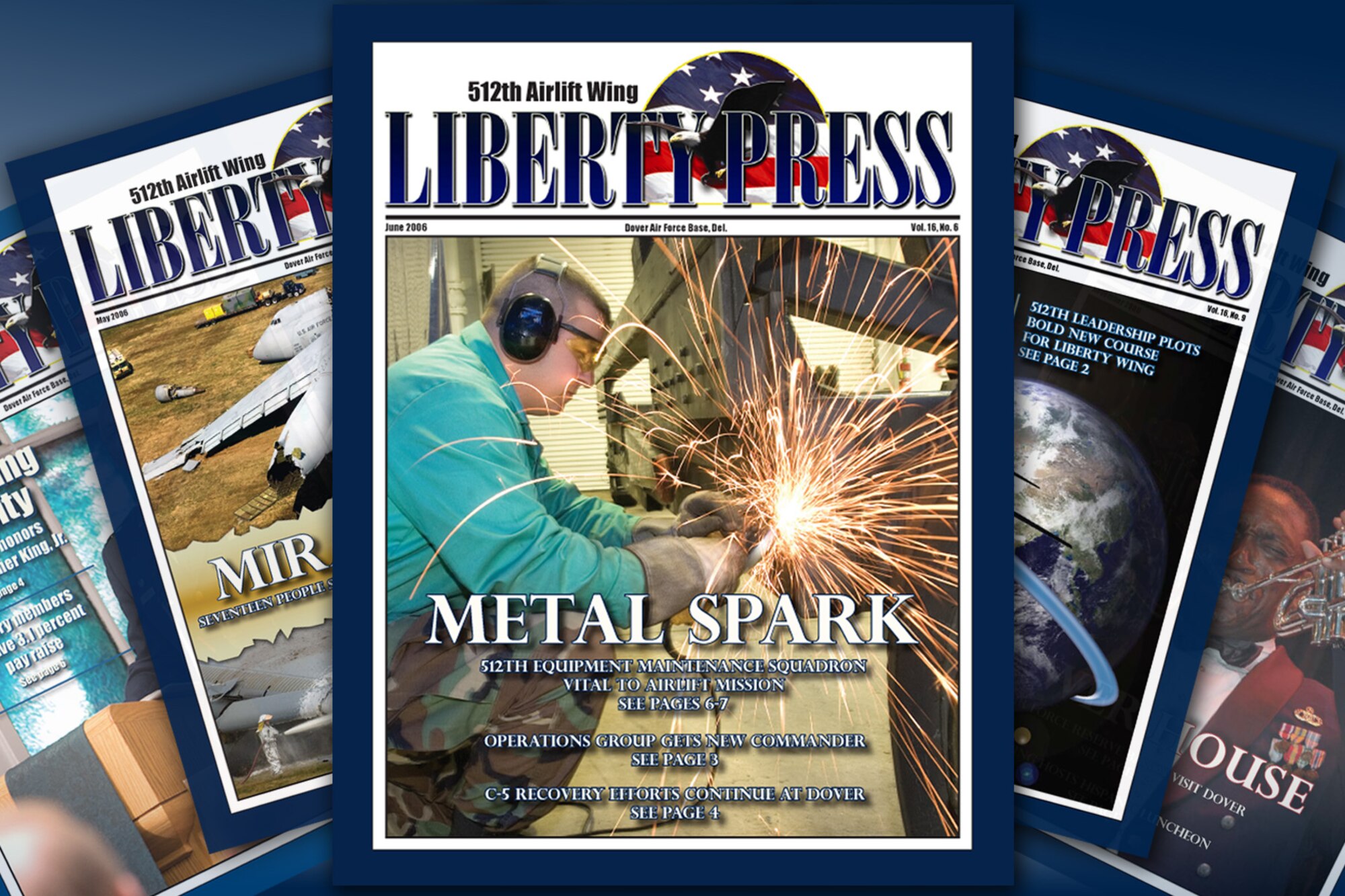 The 512th Airlift Wing's "Liberty Press" won first place in the 51st Annual 2006 Air Force Media Contest. Air Force newspapers support command strategic themes and messages as do the many broadcast products. Recently, a panel of civilian journalists, teachers and public relations professionals selected the best in Air Force print and broadcast journalism at the contest. The 512th Airlift Wing is a unit in the Air Force Reserve Command. (U.S. Air Force illustration/1st Lt. Marnee A.C. Losurdo) 