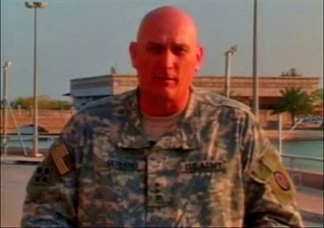 Commander of the Multi-National Corps-Iraq Lt. Gen. Ray Odierno  speaks with Pentagon reporters via satellite, April 13, 2007, providing an update on ongoing security operations in Iraq. 