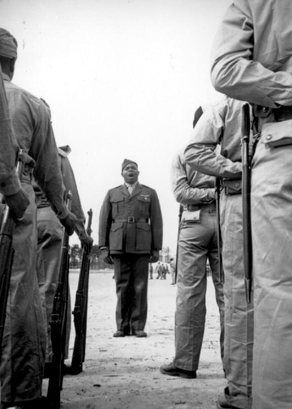 MARINE CORPS BASE CAMP LEJEUNE, N.C. - Montford Point Marine Sgt. Maj. Gilbert "Hashmark" Johnson became one of the first African-Americans trained as a drill instructor in 1943.  Two years later, he became sergeant major of the company.