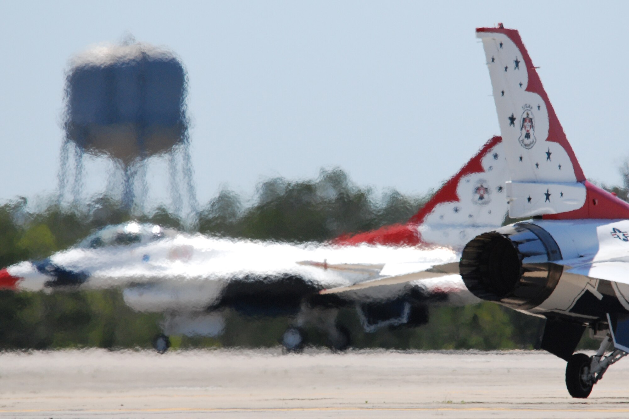 EGLIN AIR FORCE BASE, Fla. -- The U.S. Air Force Thunderbirds prepare for take-off here April 14 in preparation for the practice session of the 2007 Eglin Air Show. The first day of the air show was cancelled for safety reasons due to a severe weather threat. The winds on the back side of the storm didn't keep spectators away April 15 as the Thunderbirds preformed in front of thousands of spectators to culminate the air show. (U.S. Air Force photo by Staff Sgt. Mike Meares)