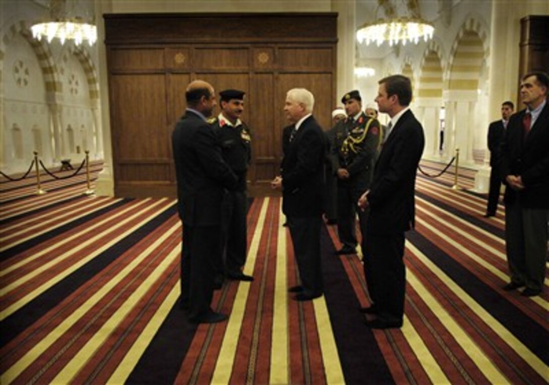 Secretary of Defense Robert M. Gates (center) receives a tour of the King Hussein bin Talal Mosque in Amman, Jordan, on April 16, 2007.  The mosque, which opened last year, is named for His Majesty King Hussein bin Talal, the father of modern Jordan.  King Hussein bin Talal was said to be a leader who guided his country through strife and turmoil to become an oasis of peace, stability and moderation in the Middle East.  