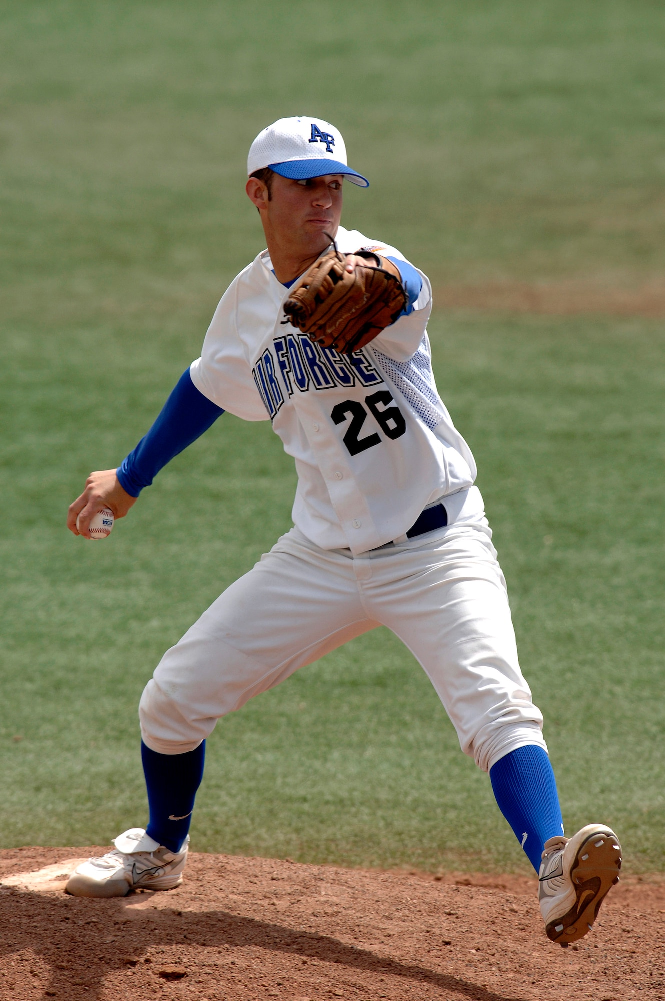 Sophomore pitcher Jake Petro works the mound against the New Mexico Lobos in game 3 of the series.  Cadet Petro allowed 6 runs in 4 innings of work.   New Mexico swept the 3-game series from the Air Force Falcons.   (U.S. Air Force photo/Mike Kaplan)