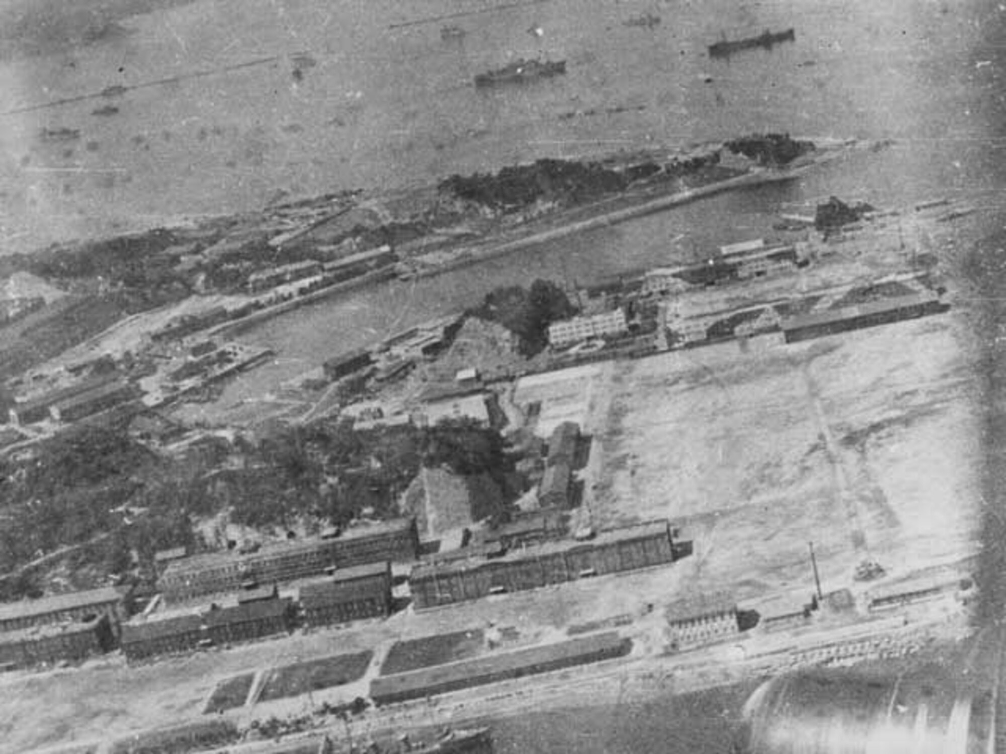 Major General James Doolittle’s raid on Tokyo. Yokosuka Japan Naval base taken from B-25, April 18, 1942.(National Archives, U.S. Navy 80-G-063596).