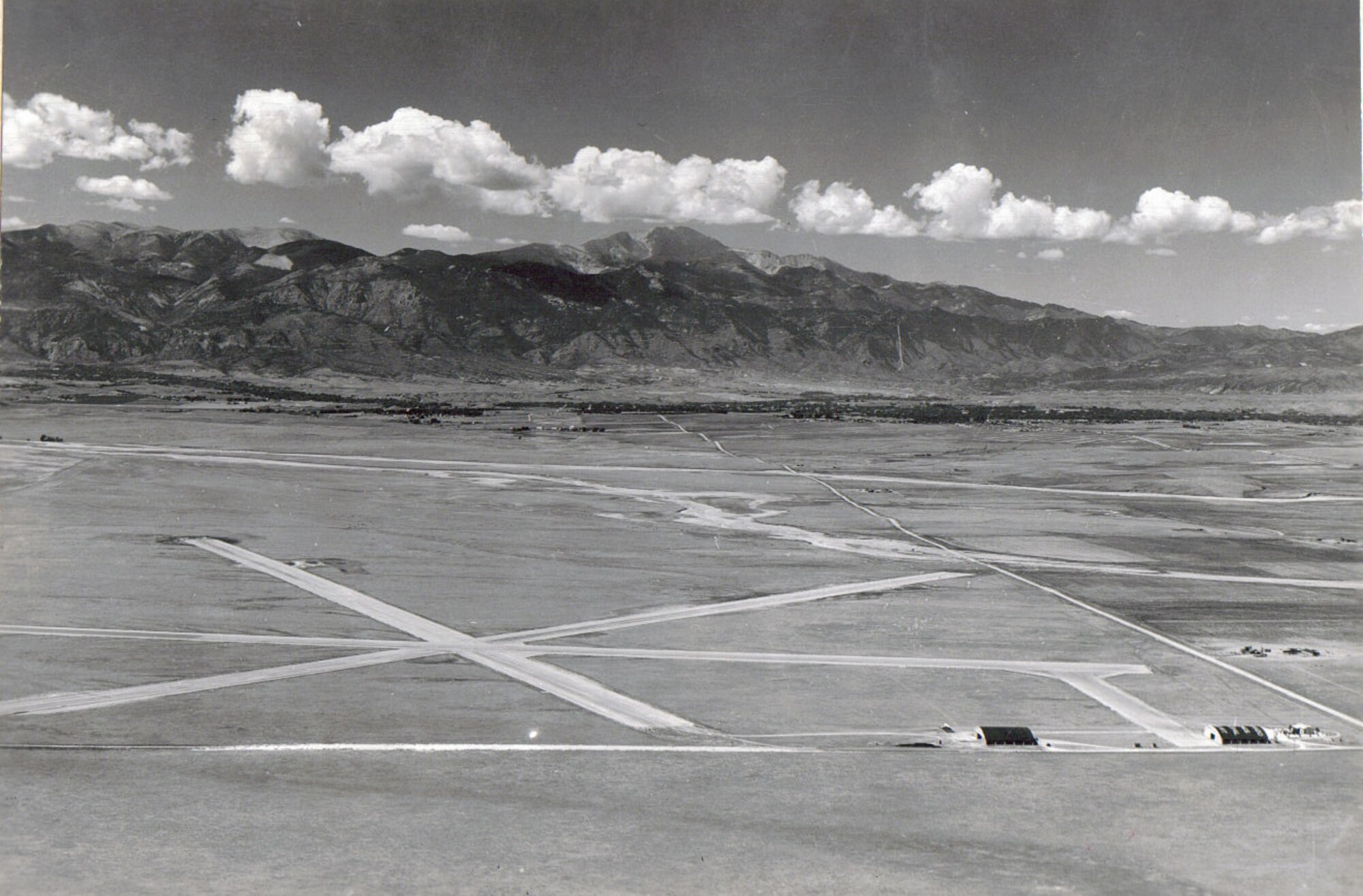 Shown here in 1940, the Colorado Springs Municipal Airport was chosen as the site for the new Colorado Springs Army Air Base in 1942.  (U. S. Air Force photo)