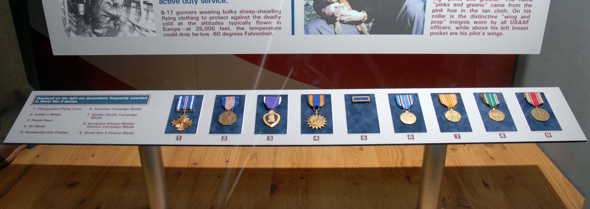 DAYTON, Ohio - Medals in the USAAF portion of the WWII: Airmen in a World at War exhibit in the World War II Gallery at the National Museum of the U.S. Air Force. (U.S. Air Force photo) 