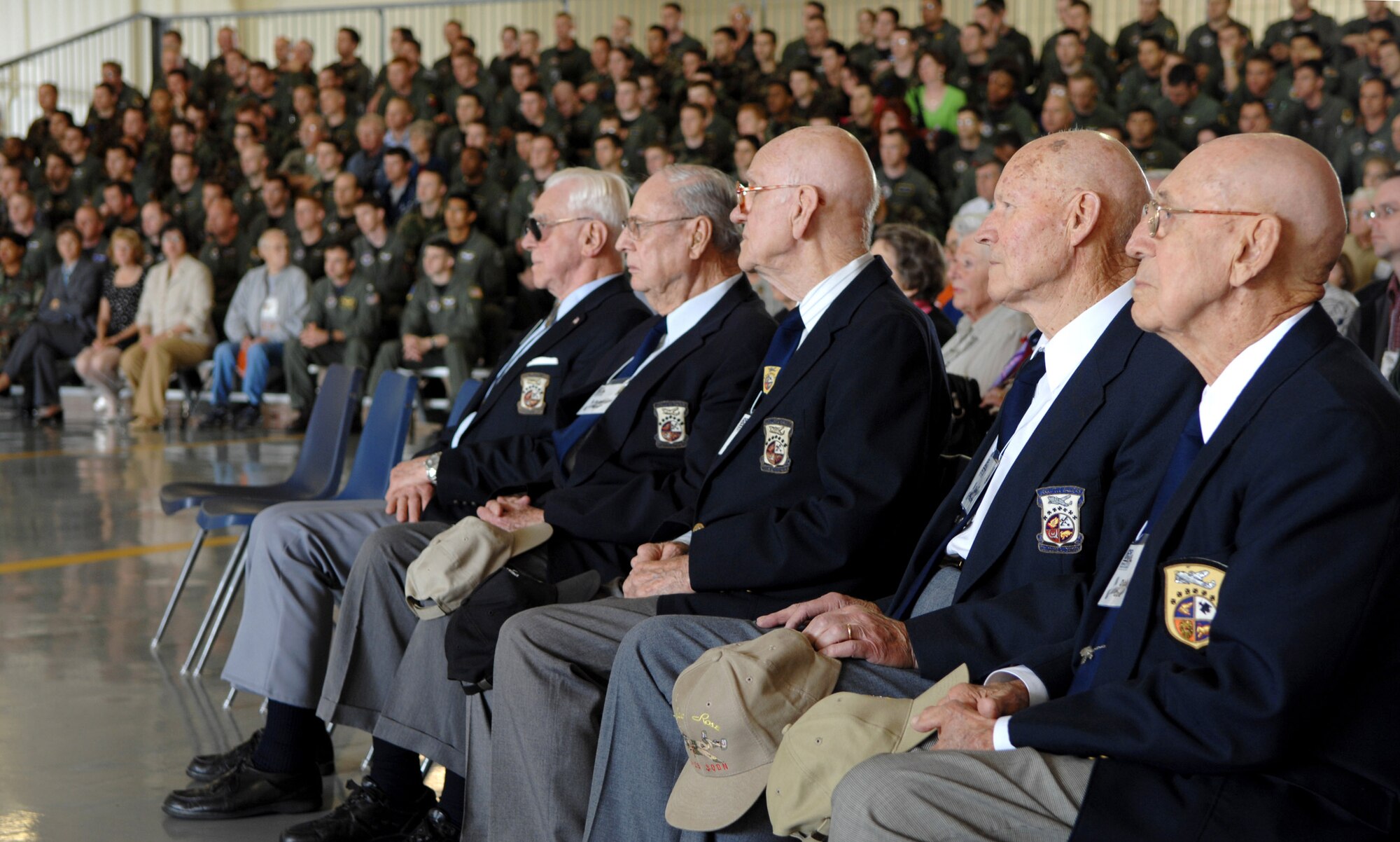 Doolittle Raiders (second from left to right) Robert Hite, Tom Griffin, Dave Thatcher and Dick Cole listen during a ceremony honoring the raiders and celebrating the 65th anniversary of the raid April 17 at Randolph Air Force Base, Texas. (U.S. Air Force photo/Staff Sgt. Brian Ferguson)
