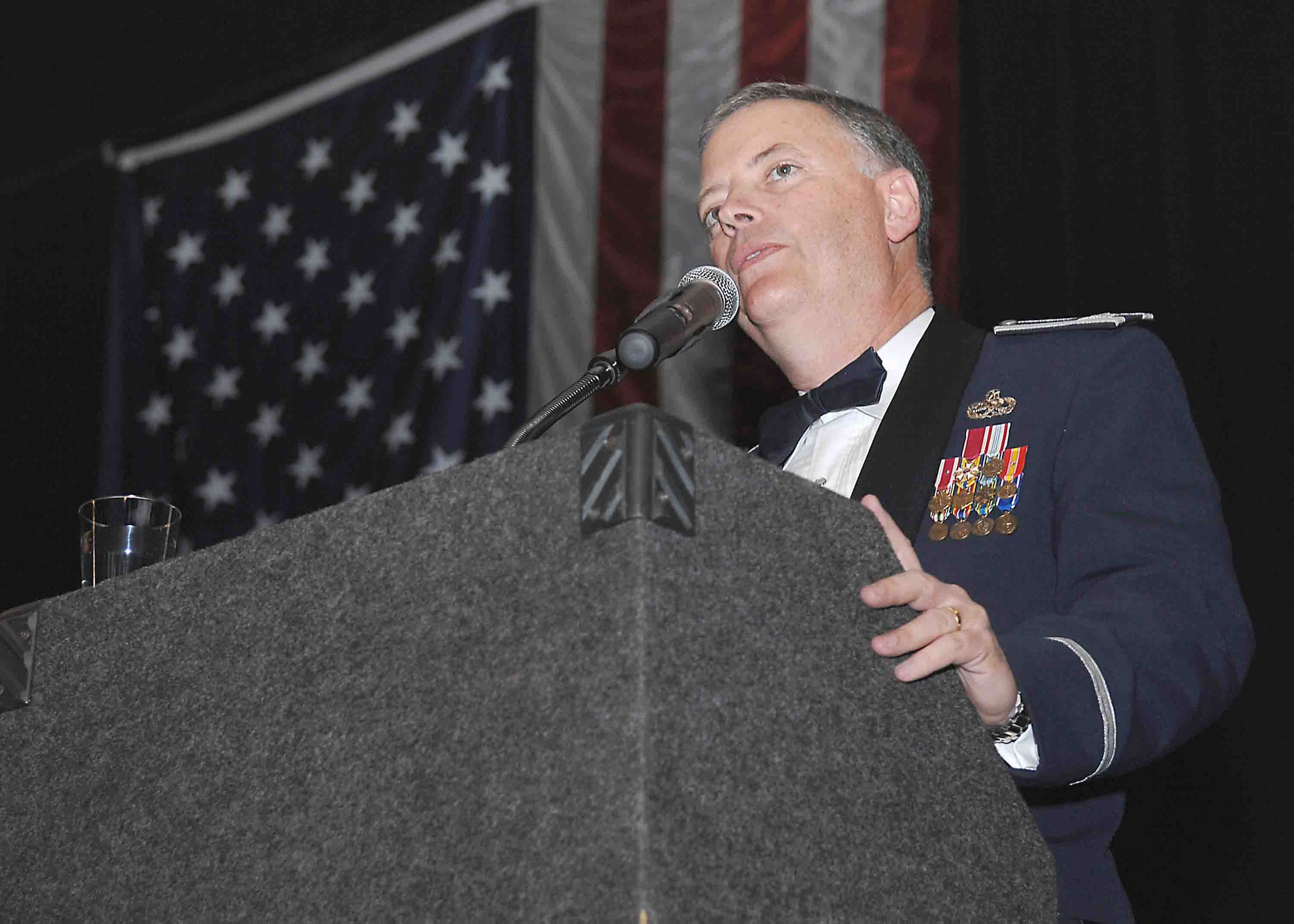 SUMTER, S.C. -- Col. Michael Vidal, 20th Maintenance Group commander, greets  Airmen during the Maintenance Professional of the Year Banquet, April 13 at the Sumter Exhibition Center. The Professional of the Year banquet is held to highlight the contributions of all 20th MXG members and to recognize the most outstanding Airmen within the group. (U.S. Air Force photo/Staff Sgt. Nathan Bevier)
