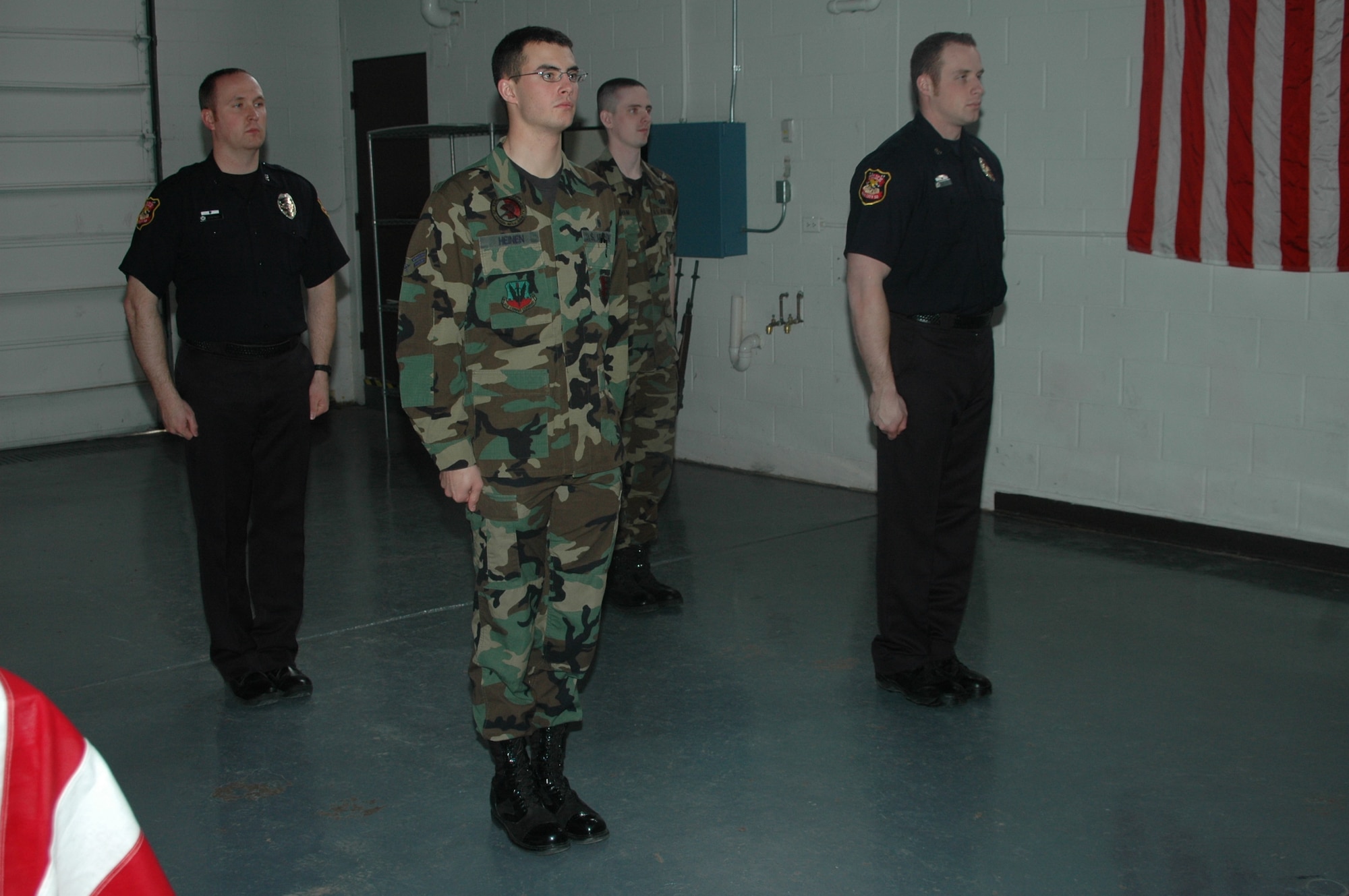 Ellsworth's honor guard wrapped up a four-day training course April 12 which officers from the Rapid City Police Department attended. The group of new honor guard members and local police officers was trained on marching, facing movements, posting the colors, funerals and firing party. It’s been nearly two years since the last joint training class was held. (U.S. Air Force photo/Airman 1st Class Kimberly Moore Limrick)