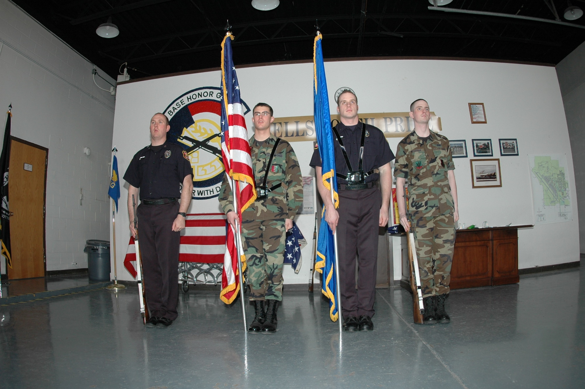 Ellsworth's honor guard wrapped up a four-day training course April 12 which officers from the Rapid City Police Department attended. The group of new honor guard members and local police officers was trained on marching, facing movements, posting the colors, funerals and firing party. It’s been nearly two years since the last joint training class was held. (U.S. Air Force photo/Airman 1st Class Kimberly Moore Limrick)