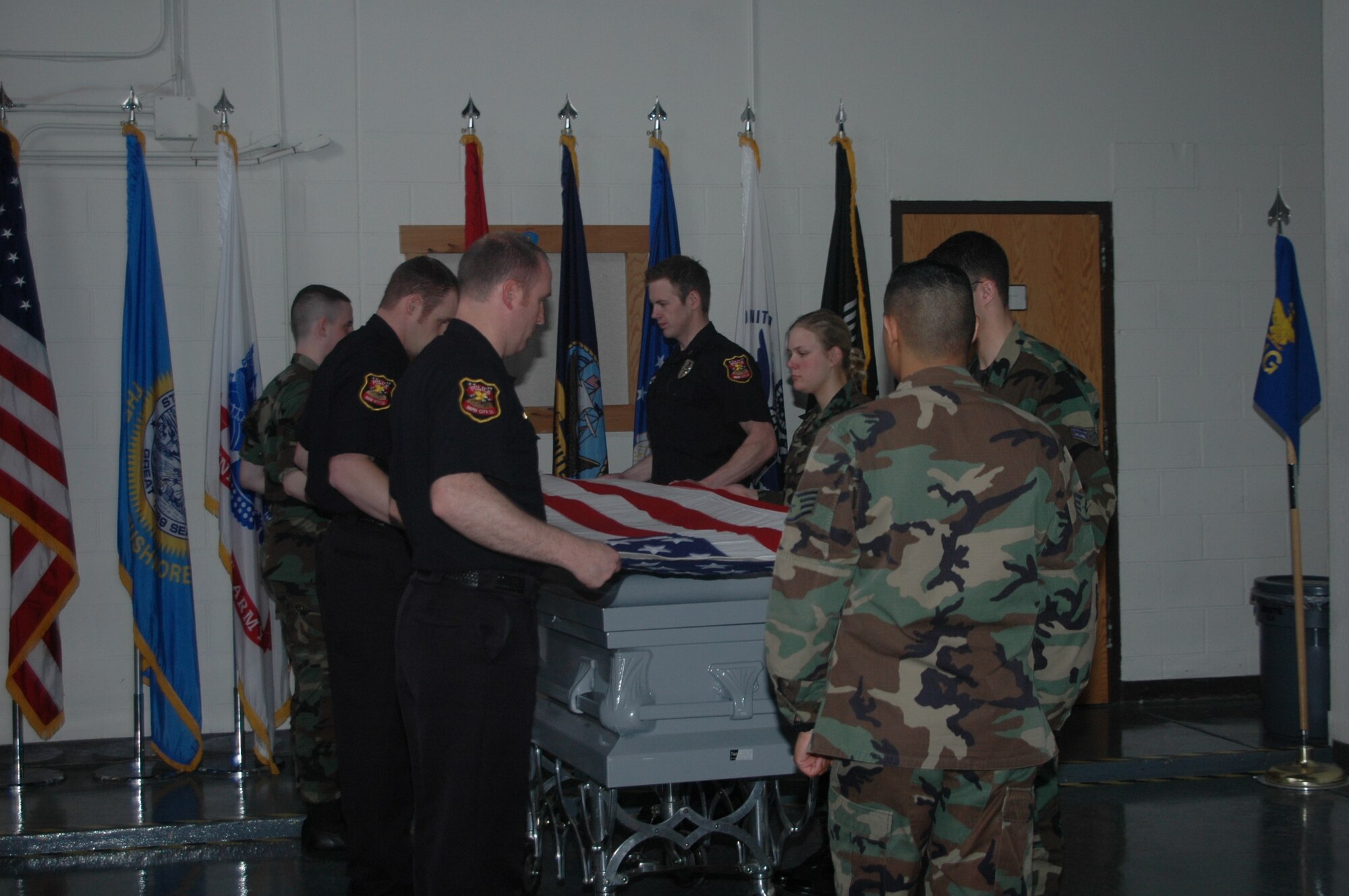 Ellsworth's honor guard wrapped up a four-day training course April 12 which officers from the Rapid City Police Department attended. The group of new honor guard members and local police officers was trained on marching, facing movements, posting the colors, funerals and firing party. It’s been nearly two years since the last joint training class was held. (U.S. Air Force photo/Airman 1st Class Kimberly Moore Limrick)