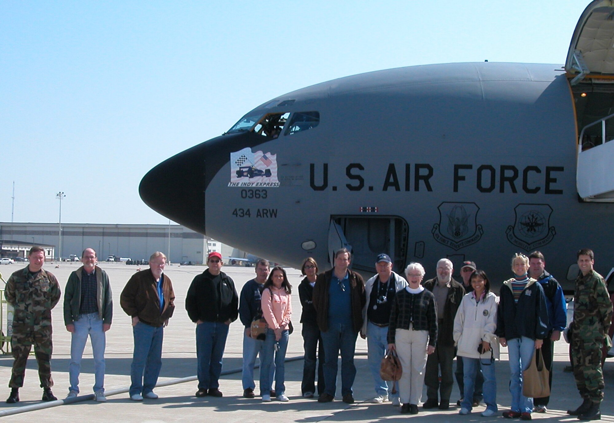 GRISSOM AIR RESERVE BASE, Ind -- The 434th Air Refueling Wing was host to a number of judges from the North Central Indiana region on April 17.  During the visit, the judges learned about the base's positive impact on local communities and participated in a KC-135R Stratotanker flight.  Members of Grissom's legal office pose with the judges in front of the KC-135R prior to the flight. (U.S. Air Force photo/Lt. Col. Gary Lockard)