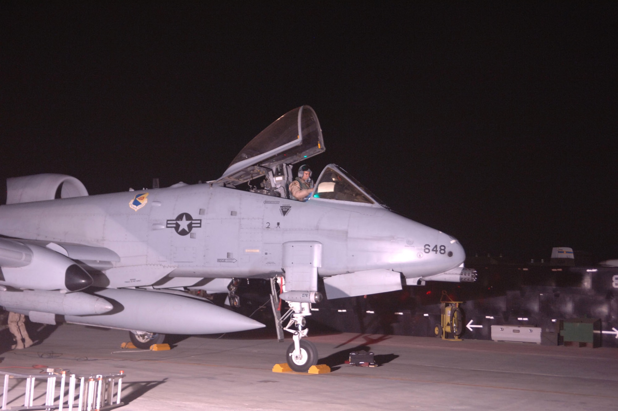 An A-10 pilot prepares to exit the aircraft after landing at Bagram Airfield April 17. The A-10s belong to the 354th Expeditionary Fighter Squadron, deployed to Bagram from Davis-Monthan Air Force Base, Ariz. (U.S. Air Force photo/Staff Sgt. Kevin Tomko)