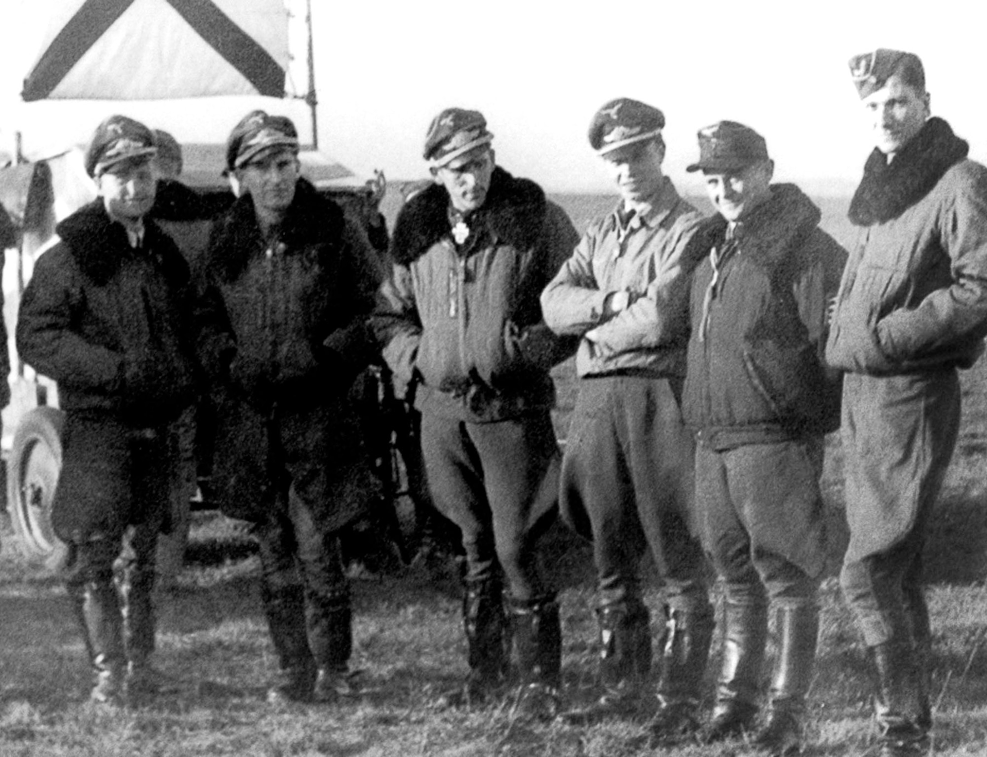 Luftwaffe fighter pilots at an airfield in Germany in 1944. (U.S. Air Force photo)