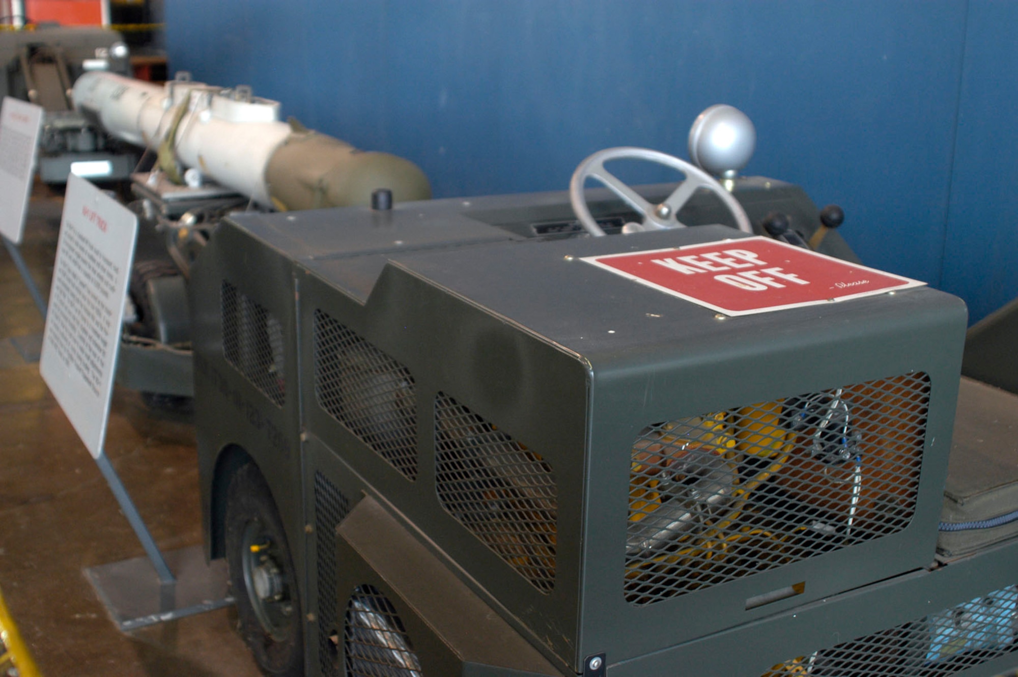 DAYTON, Ohio -- MJ-1 Lift Truck on display in the Research & Development Gallery at the National Museum of the United States Air Force. (U.S. Air Force photo)