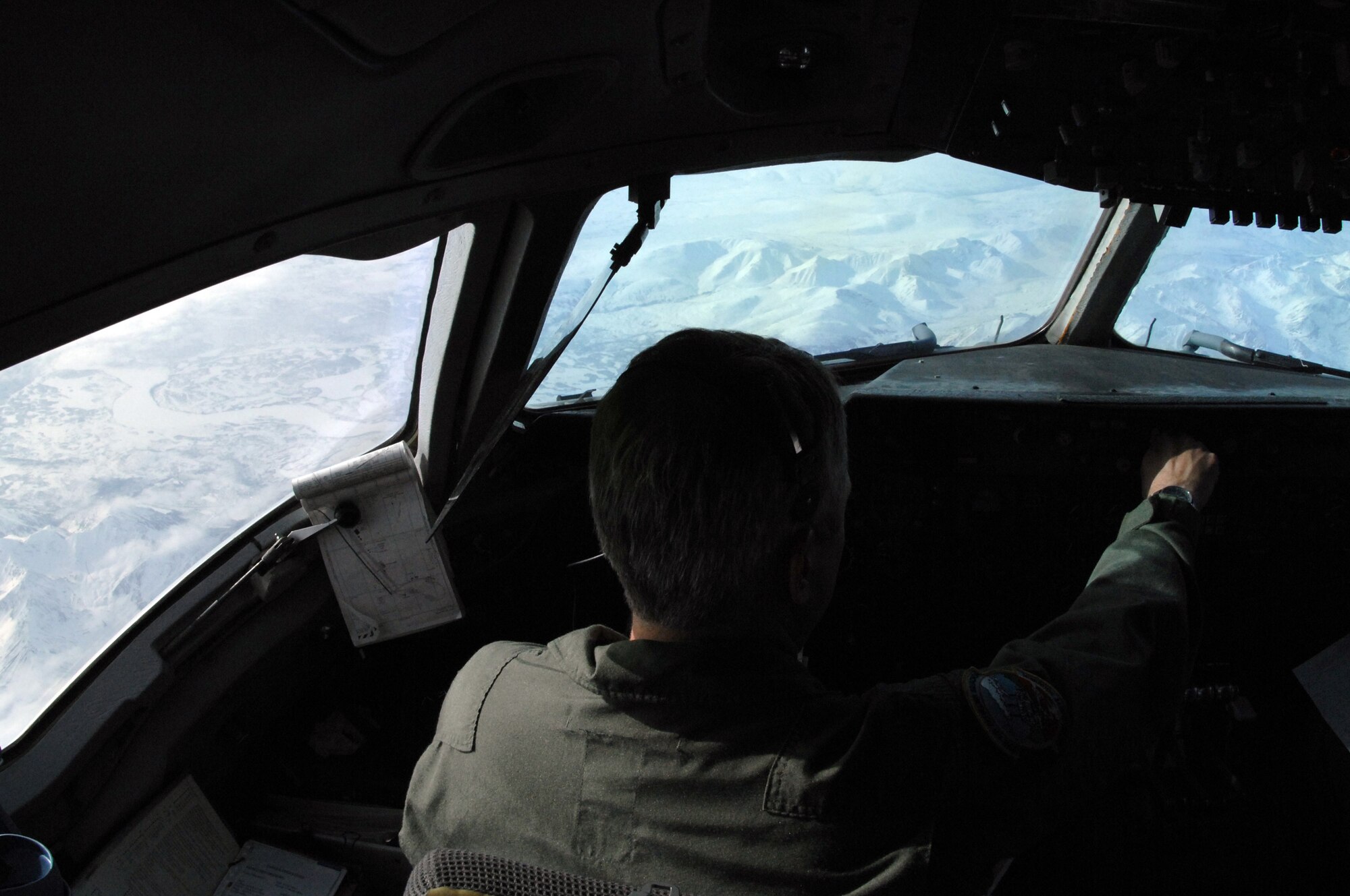 EIELSON AIR FORCE BASE, Alaska -- Major Argyle, KC-10 Aircraft Commander, 78th Air Refueling Squadron, McGuire Air Force Base, New Jersey flies over the Pacific Alaska Range Complex here during a refueling mission on 18 April in support of Red Flag-Alaska 07-1. Red Flag-Alaska is a Pacific Air Forces-directed field training exercise for U.S. forces flown under simulated air combat conditions. (U.S. Air Force photo by Staff Sgt. Joshua Strang)