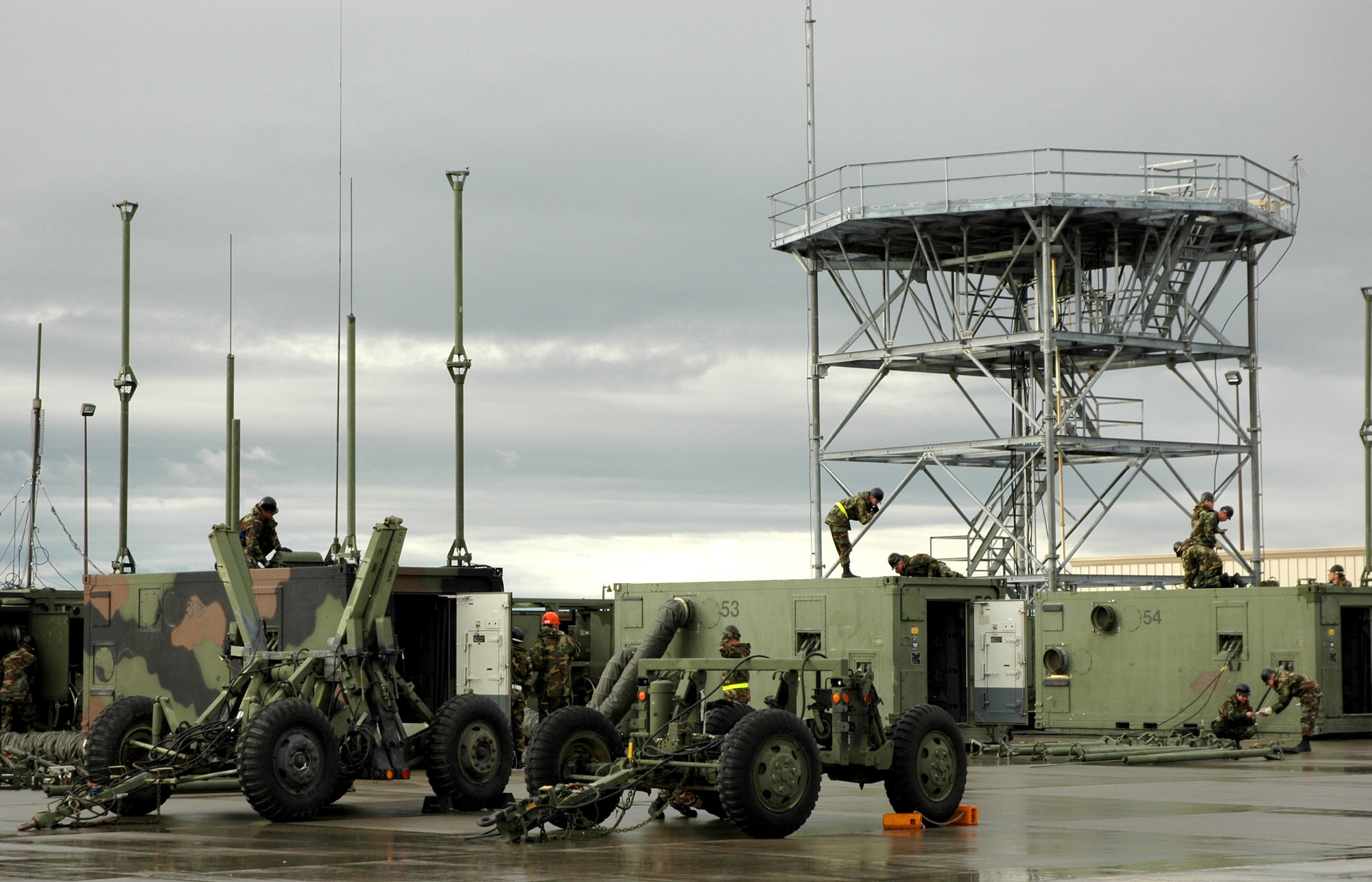 MOUNTAIN HOME AIR FORCE BASE, Idaho -- Troops from the 726th Air Control Squadron here prepare equipment needed for a deployment exercise April 10.  The squadron can transform from its day-to-day posture to a mobilized team ready to move via military convoy in three days.  Air Force photo by Airman Samantha S. DeVries