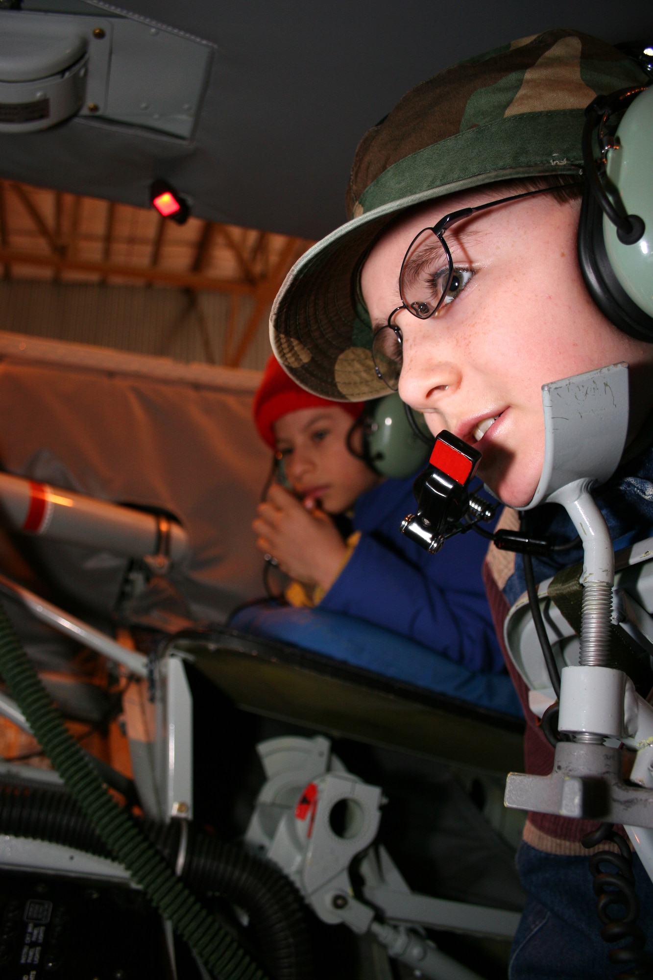 GRISSOM AIR RESERVE BASE, Ind.-- Children from Howard County home schooled children experience what it would be like to refuel a plane as they operate a KC-135 boom-pod simulator. Grissom's portable, boom-pod simulator is used in a variety of outreach programs to educate the public on the KC-135 Mission. (U.S. Air Force photo/Senior Airman Omar Delacruz)