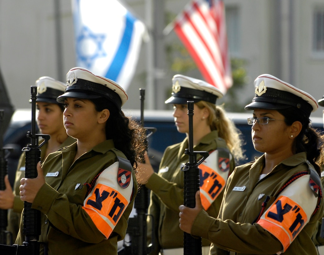 Israeli military women stand in formation during an honor cordon ceremony for U.S. Defense Secretary Robert M. Gates in Tel Aviv, Israel, April, 18, 2007.   Gates is in Israel to meet with Israeli leaders including Prime Minister Ehud Olmert to discuss the Middle East conflict.  