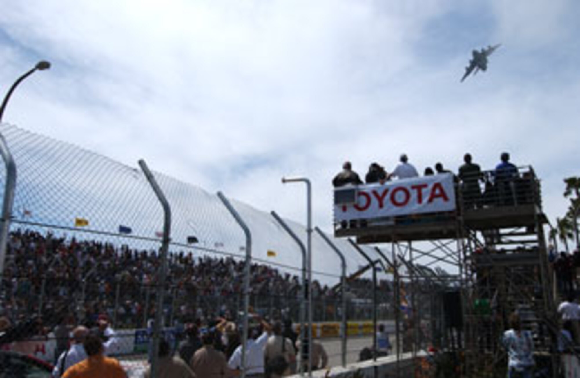 A C-17 Globemaster III from the 729th Airlift Squadron at March Air Reserve Base, California, thunders over the crowd at the 33rd Annual Toyota Grand Prix of Long Beach on 14 April, 2007. The C-17 was part of the opening ceremony.   The event ran for three days and included competitions like the ‘Fast and Furious 3’ Team Drift Challenge, SCCA Speed GT Challenge and the 31st Pro/Celebrity race.   (U.S. Air Force photo by SrA Daniel St. Pierre)


