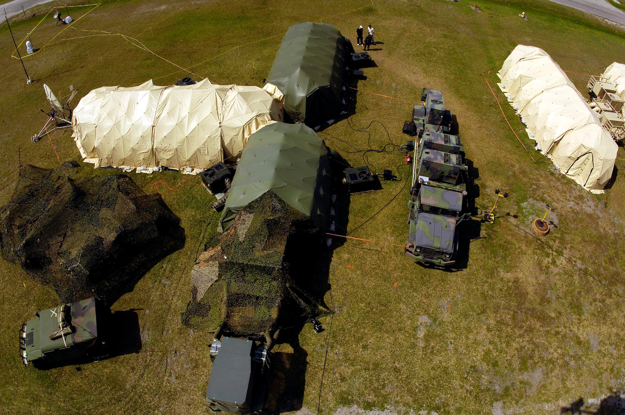 An aerial view of the Air Support Operations Center at Atlantic Strike V April 18 shows how small and mobile the ASOC can be. Atlantic Strike is a semi-annual joint forces training event involving Joint Terminal Attack Controllers from the Air Force, Army and Marines. The event is held at Avon Park Air Ground training Complex in Avon Park, Fla. (U.S. Air Force photo by Staff Sgt. Stephen J. Otero)f Sgt. Stephen J. Otero)