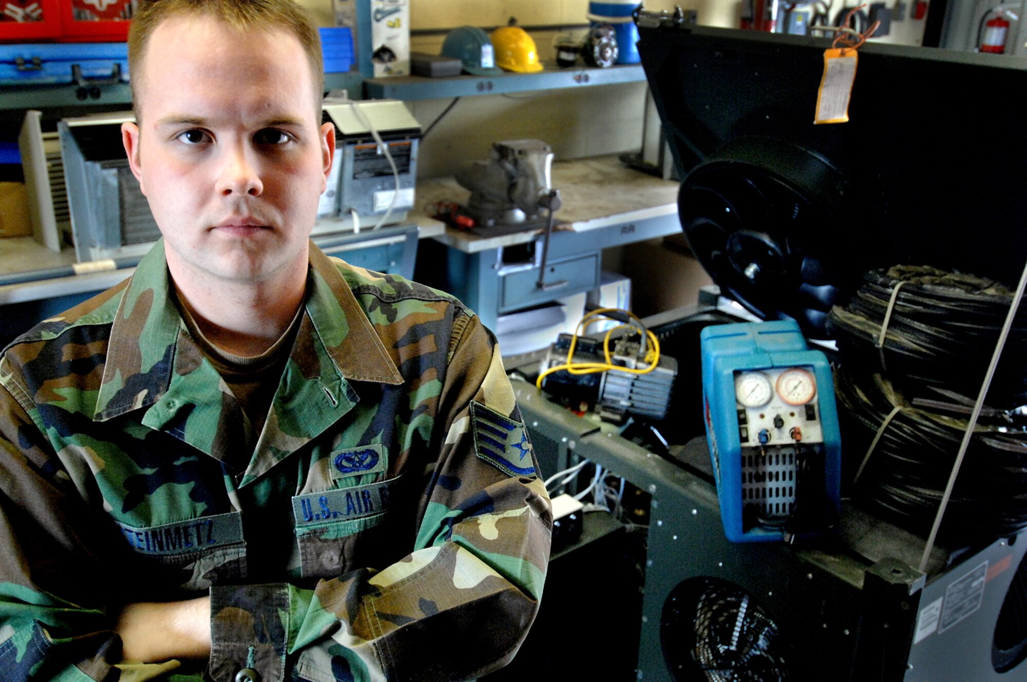 Staff Sgt. Michael Steinmetz,  23rd Civil Engineer Squadron, heating, ventilation, air conditioning and refrigeration journeyman, is the Warrior of the Week for April 26. (U.S. Air Force photo by Staff Sgt. Joshua Jasper)