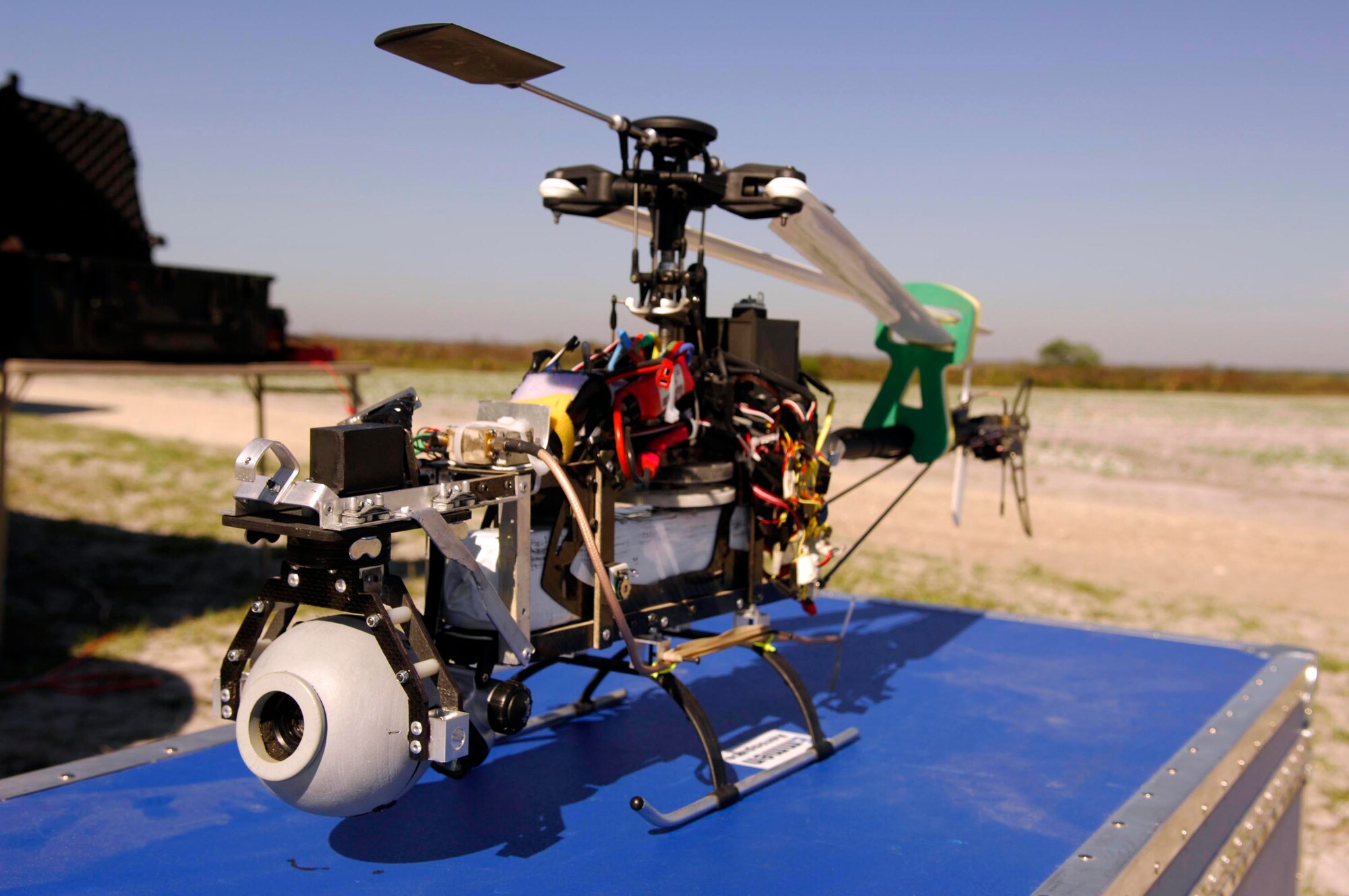A "Condor" Unmanned Aerial Vehicle without its protective skin sits on top of its carrying case before flying in Atlantic Strike 5 on April 17. Atlantic Strike is a joint forces training event involving Joint Terminal Attack Controllers from the U.S. Army, Air Force and Marines  and is held semi-annually at Avon Park Air Ground training Complex, Avon Park, Fla. (U.S. Air Force photo/Staff Sgt. Stephen J. Otero)