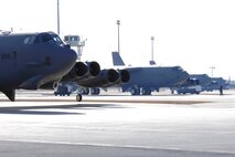 MINOT AIR FORCE BASE, N.D. – Four B-52H Stratofortresses prepare to taxi down the runway during a rapid-launch exercise here April 20. Rapid launch exercises test aircrews ability to respond quickly to mission requirements and launch in rapid succession. (U.S. Air Force photo by SrA Christopher Boitz)