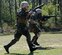 Two Expeditionary Combat Skills Training students advance through the field during the most recent class at Hurlburt April 11-13. (U.S. Air Force photo by 2nd Lt. Lauren Johnson)