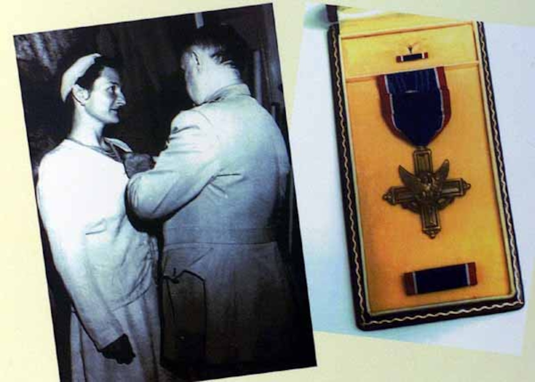 Virginia Hall, the "Limping Lady of the OSS,"  receives the Distinguished Service Cross, the nation's  second highest award for valor in combat. She was the only  civilian woman to receive the award during World War II.  Photo by Rudi Williams.