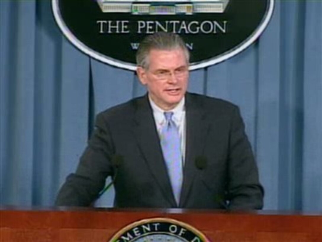 Principal Deputy Under Secretary of Defense for Policy Ryan Henry speaks with reporters during a press conference at the Pentagon, April 23, 2007.