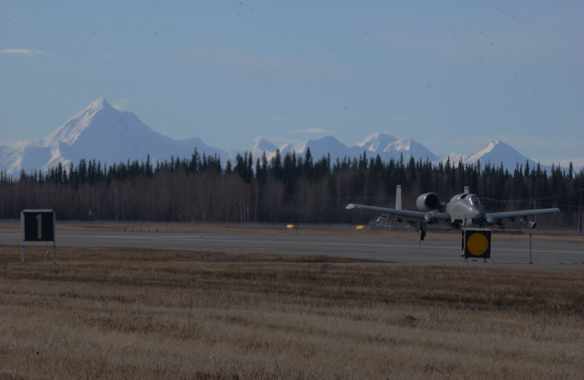 EIELSON AIR FORCE BASE, Alaska -- An A/OA-10 Thunderbolt II, 355th Fighter Squadron, prepares to take off on the runway on April 24. Due to the Base Realignment and Closure list the A-10 Thunderbolt II is being relocated to Moody AFB, Georgia. (U.S. Air Force Photo by Airman 1st Class Jonathan Snyder) 