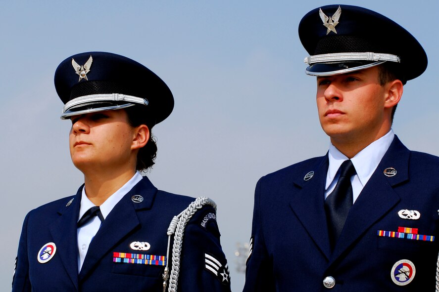 Members of Barksdale's Honor Guard stand at attention before they perform during the opening ceremonies at Barksdale airshow.