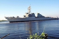 The Arleigh Burke class destroyer USS Cole is back on duty after repairs at Northrop Grumman Ship Systems Ingalls Operations in Pascagoula, Miss. The ship was seriously damaged and 19 of its crew killed Oct. 12, 2000, in a terrorist suicide bomb attack in Aden, Yemen. Navy Photo.  
