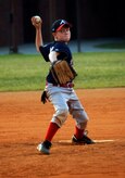 R.J. Keur, 11, son of Ronald, Youth Sports and Fitness Director, and Claudia Keur, pitches the ball for the Charleston AFB Braves in their game against the Summerville Majors Wednesday. (U.S. Air Force photo/Staff Sgt. April Quintanilla) 