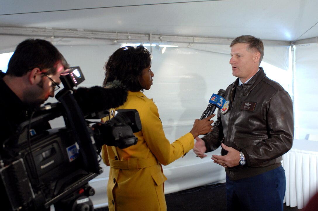 Col. Michael Bartley discusses the benefits to the Air Force of the new solar power system that is being built to supply renewable energy to Nellis Air Force Base, Nev., during an interview April 23.  The solar power plant, scheduled for completion in early 2008, will be the largest photovoltaic project in North America. The power plant will produce approximately 15 megawatts of power and provide more than 25 percent of the electricity demand on the base.  Colonel Bartley is the 99th Air Base Wing commander at Nellis.  (U.S. Air Force photo/Senior Airman Jason Huddleston) 
