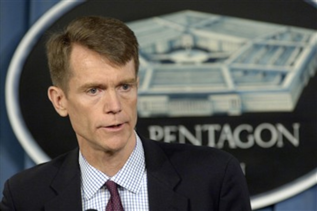 Deputy Assistant Secretary of Defense for Counter- Narcotics, Counter proliferation and Global Threats Richard Douglas talks to reporters about efforts in counter narcotics during a Pentagon press conference on April 24, 2007.  Douglas said the main areas of concern are the global demand for illegal narcotics and the trafficking and production in Afghanistan, Mexico, and Colombia.  