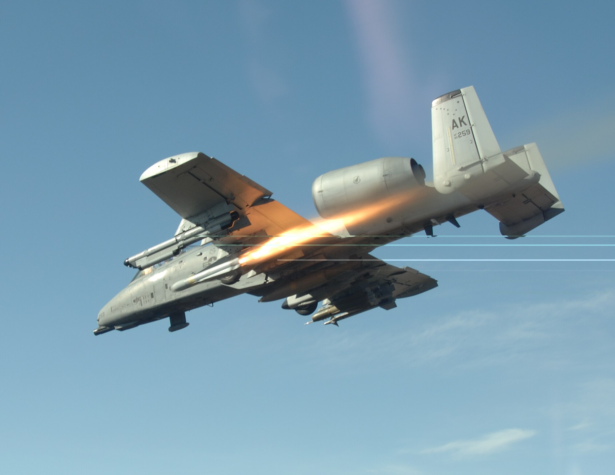 EIELSON AIR FORCE BASE, Alaska--1st Lt Dale Stark, A/OA-10 Warthog pilot from the 355th Fighter Squadron, fires his AGM-65 Maverick missile over the Pacific Alaska Range Complex during live fire training.The 355th Fighter Squadron is tasked to provide mission ready A/OA-10s as well as search and rescue capability, in Alaska and deployed sites worldwide. (U.S. Air Force photo by Master Sgt. Robert Wieland) (Cleared)