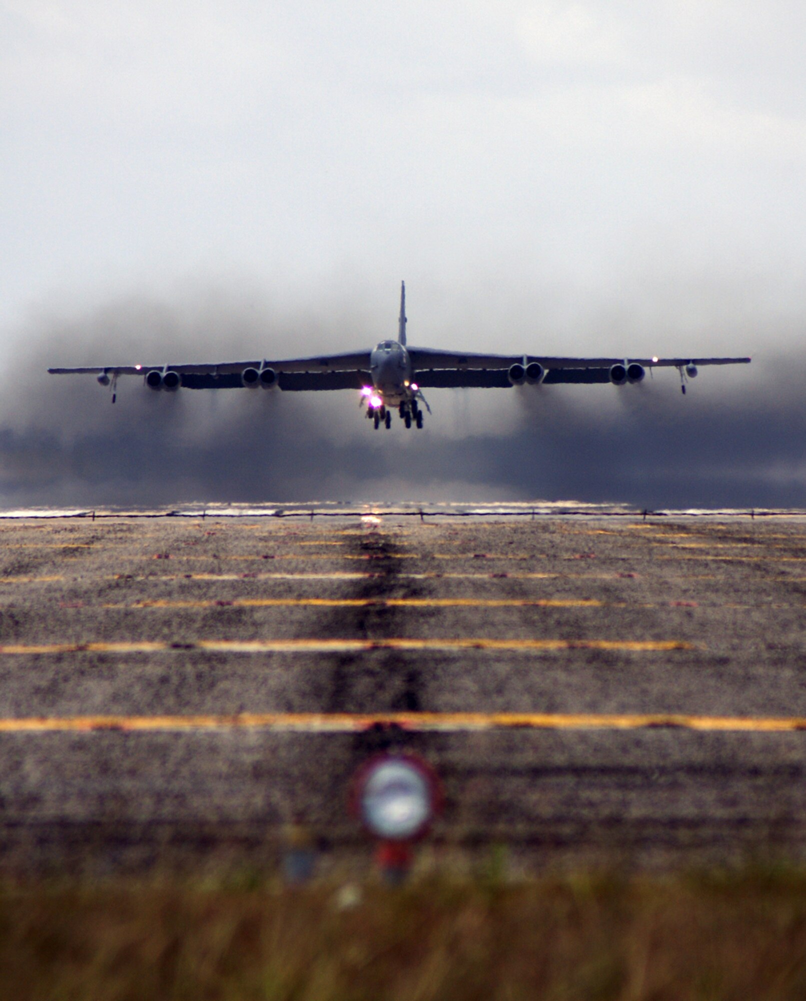 A B-52 Stratofortress takes off at Homestead Air Reserve Base, Fla., April 26.  The heavy bomber, assigned to Air Force Reserve Command’s 93rd Bomb Squadron, Barksdale Air Force  Base, La., stopped at Homestead for 3 days while performing aerial intercept training with local South Florida units.  The bomber’s capacity to linger for long times over battlefields before delivering precision direct fire munitions has been a valuable asset in conflicts such as Operation Enduring Freedom, where the enemy has limited air-defense capabilities.  Homestead was home to the heavy bombers during the 1960s when the base operated the 19th Bomb Wing, a component of Strategic Air Command.  This was the first time Homestead ARB hosted a B-52 in at least the past five years according to airfield management officials here.  The Air Force intends to keep the B-52 in service until at least 2040, an unprecedented length of service for a military aircraft. (U.S. Air Force photo/Ryan Ayers)