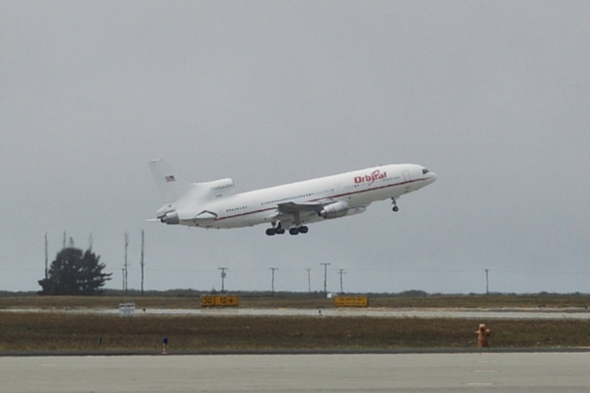 Stargazer, a modified L-1011 jumbo jet carrying the Pegasus XL rocket and NASA’s Aeronomy of Ice in the Mesosphere, or AIM, spacecraft, takes-off from Vandenberg April 25. AIM is a two-year mission to study polar mesospheric clouds, explain why these clouds form, and discover what is causing them to appear more frequently and at lower latitudes. (Courtesy photo)
