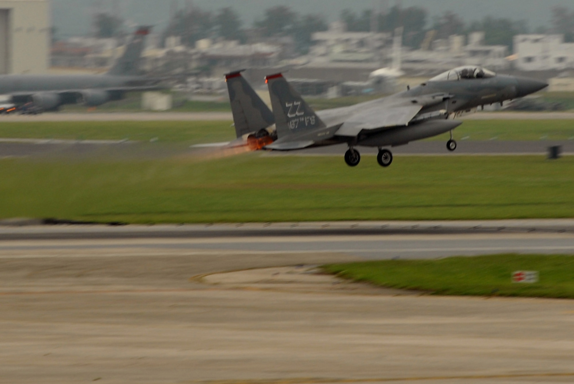 070426-F-3622Z-312
KADENA AIR BASE, Japan -- An F-15 from Kadena's  67th Fighter Squadron takes off Thursday during Beverly High 07-02, a week-long exercise designed to test the wing's ability to mobilize personnel and cargo, respond to crises, and project combat airpower. The training event  gave wing personnel the opportunity to practice  the skill sets needed to defend U.S. interests in the Pacific region and worldwide. (U.S. Air Force/Airman 1st Class Kasey Zickmund)