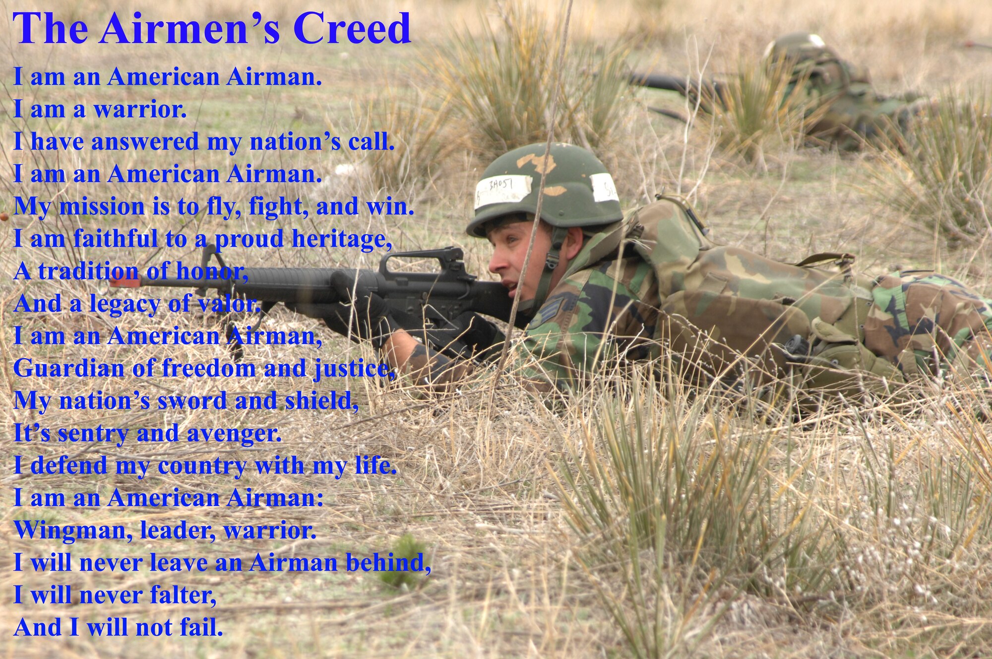 The Air Force chief of staff, Gen. T. Michael Mosely, introduced the new "Airman's Creed" April 18 to provide Airmen a tangible statement of beliefs that define the roles of Airmen and instills pride as Airmen support and defend the nation. (Air Force graphic by Airman 1st Class Thomas Trower)