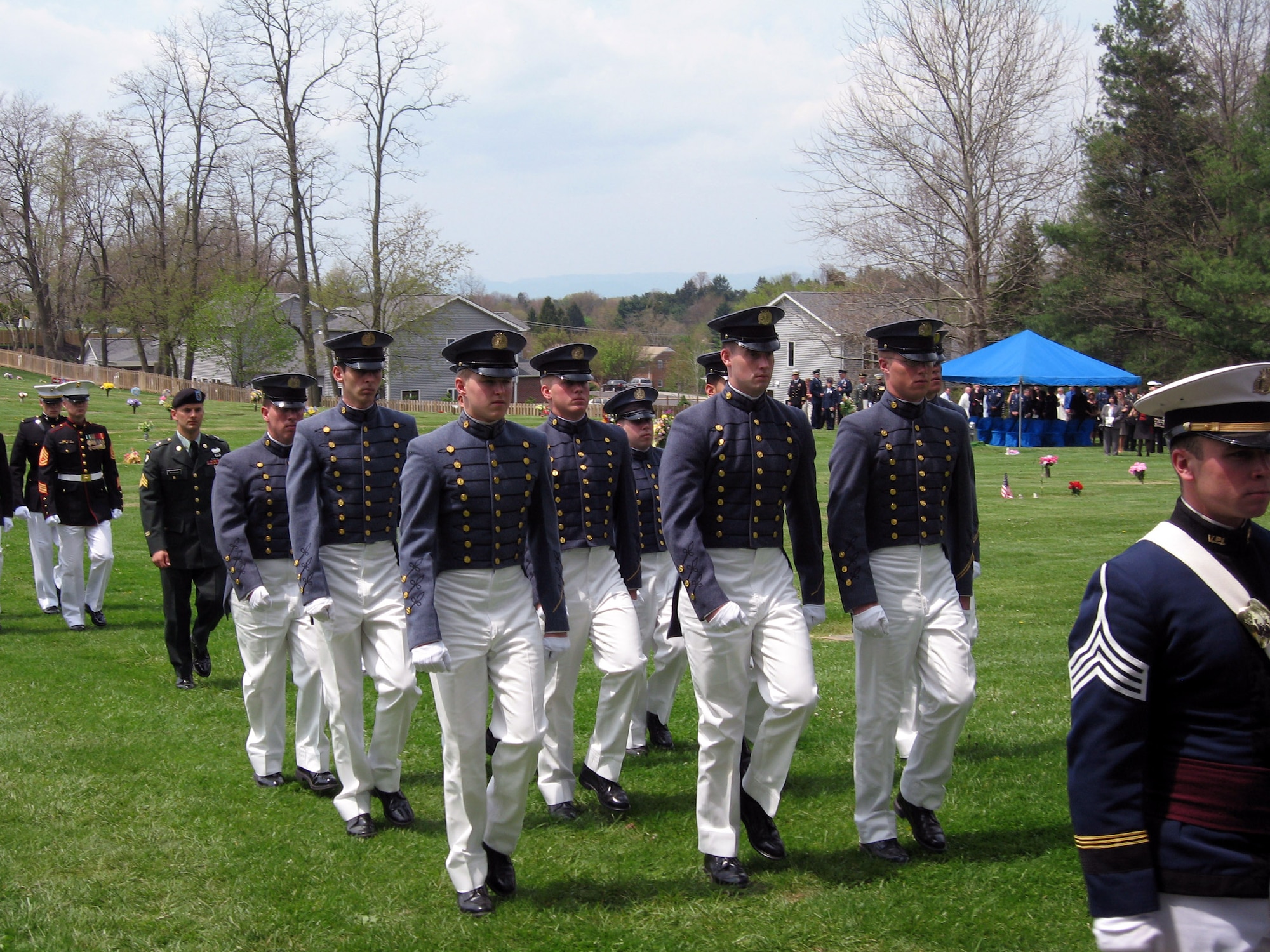 A contingent of cadets from Virginia Military Institute marched with the Virginia Tech Corps of Cadets in honor of Cadet Matthew La Porte April 25.  Cadet La Porte, a sophomore in Air Force ROTC Detachment 875 and the Virginia Tech Corps of Cadets, was one of the 32 students and faculty killed during the shooting incident at the school April 16. (Courtesy photo)